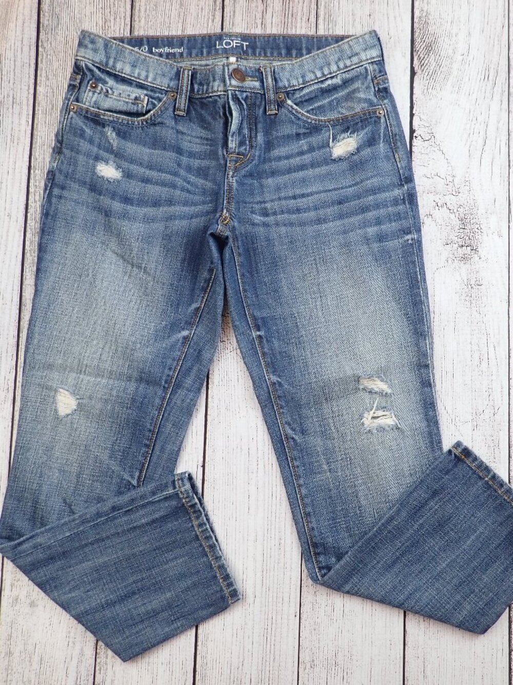 Ann Taylor Loft Boyfriend Jean Women’s 25/0 Distressed Straight Leg